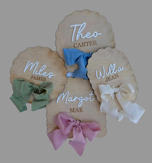 Fabric Bow Name Announcement Card