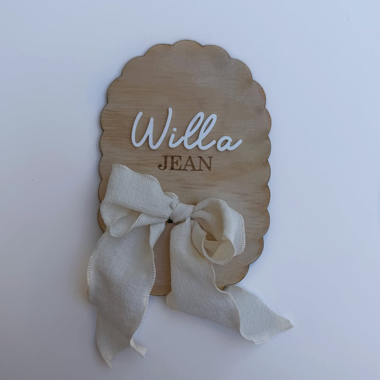 Fabric Bow Name Announcement Card